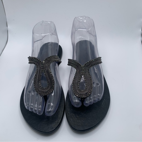 NWOB Schutz Tilly Crystal-Embellished Sandals black leather size 6.5B 1299 - Picture 5 of 7